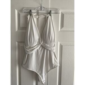 Y2K Express Womens Large White Babydoll Halter Bodysuit‎ Going Out Top
